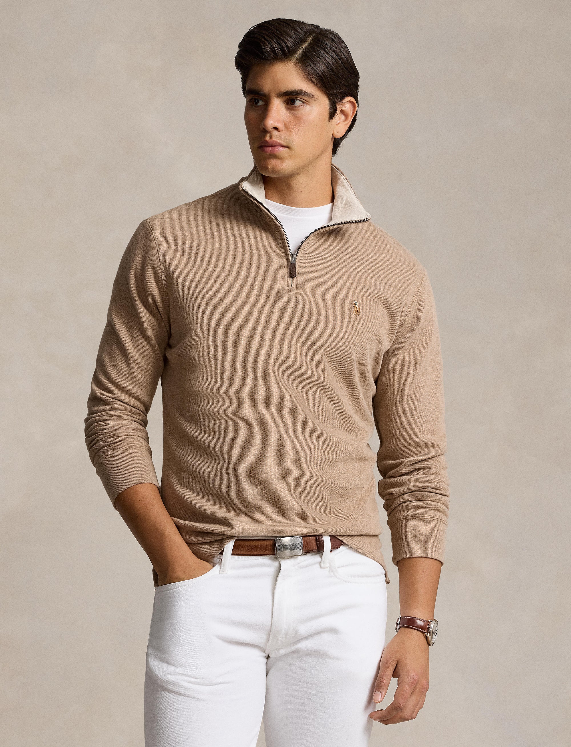 Pull demi-zippé côtelé Estate - Grey Cloud Heather & Ex Dune Int
