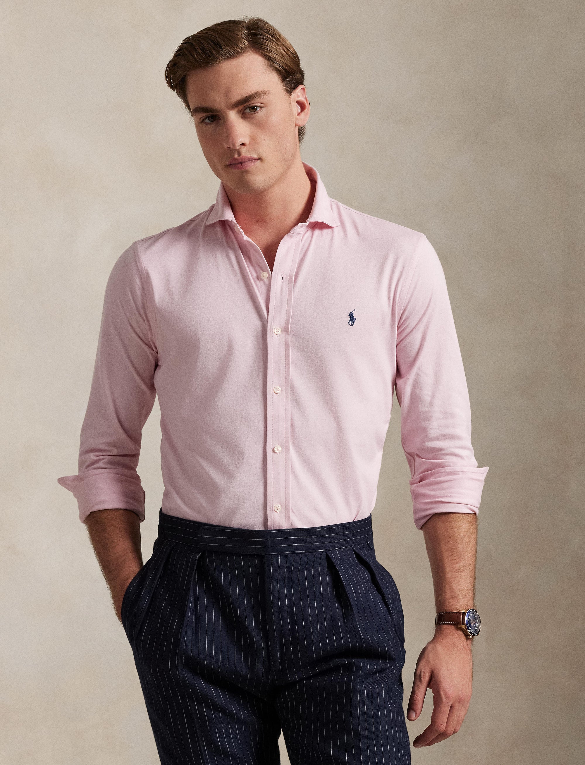 Chemise à col évasé en jersey  - Garden Pink