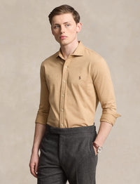 Chemise à col évasé en jersey  - Classic Camel Hthr