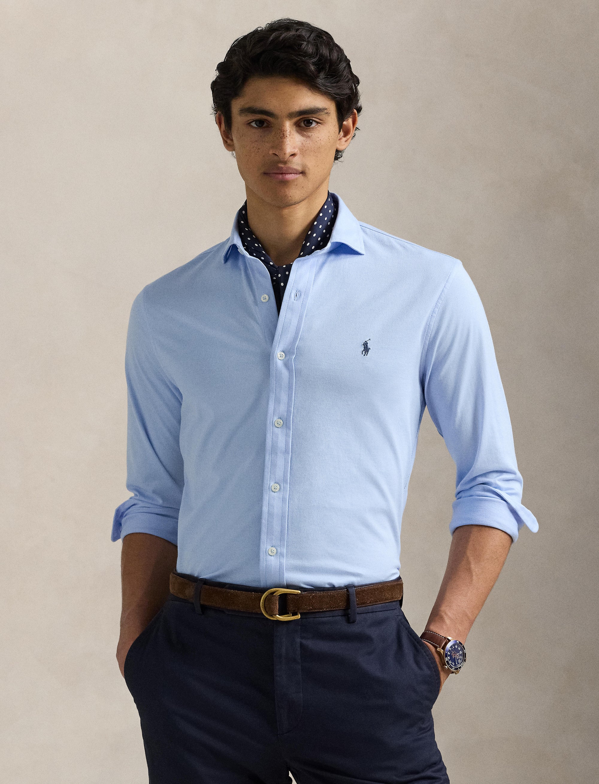 Jersey flared collar shirt - Office Blue
