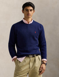 Pull col rond texturé en laine - Bright Navy