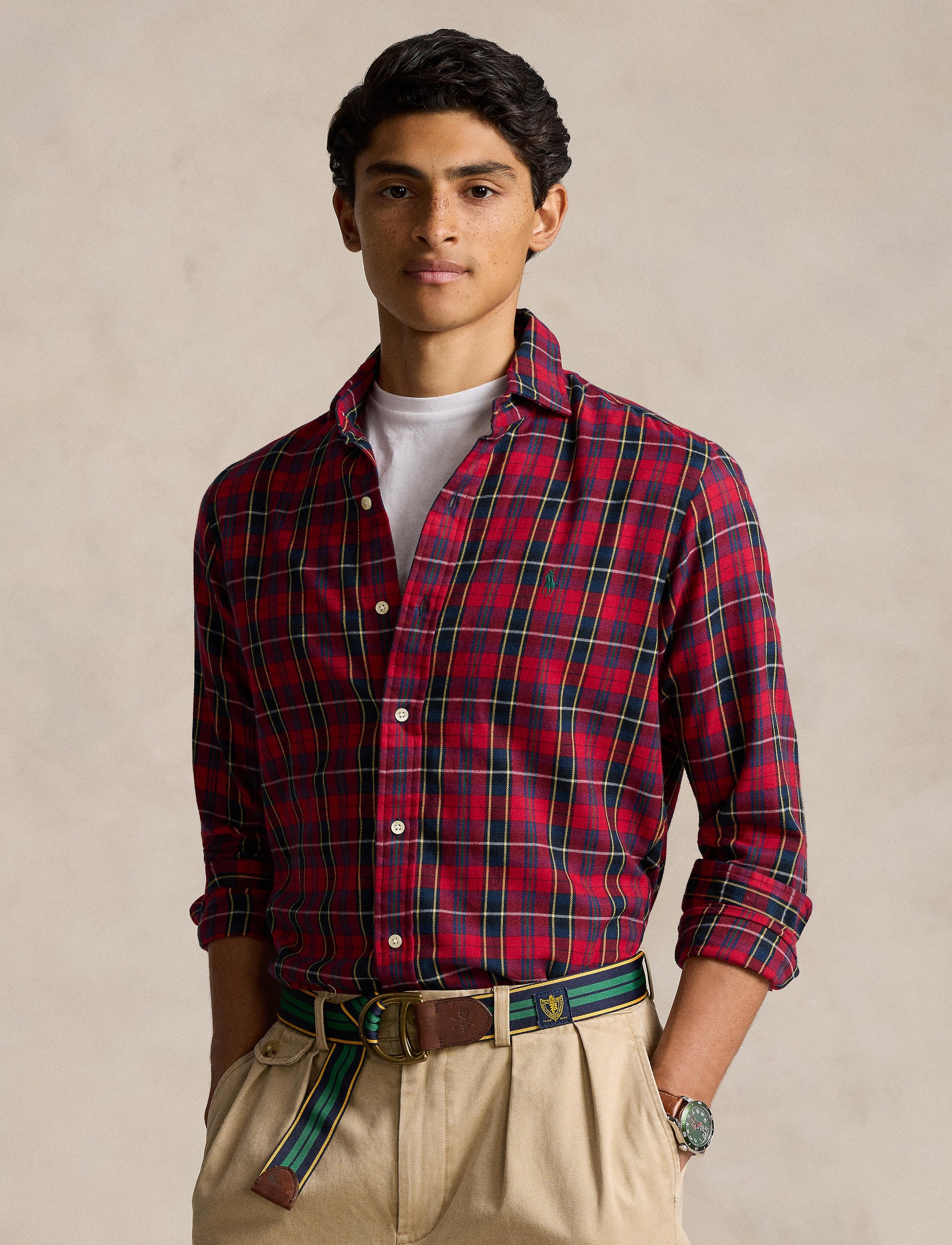 Chemise écossaise ajustée en sergé - Red, Navy & Multicolore