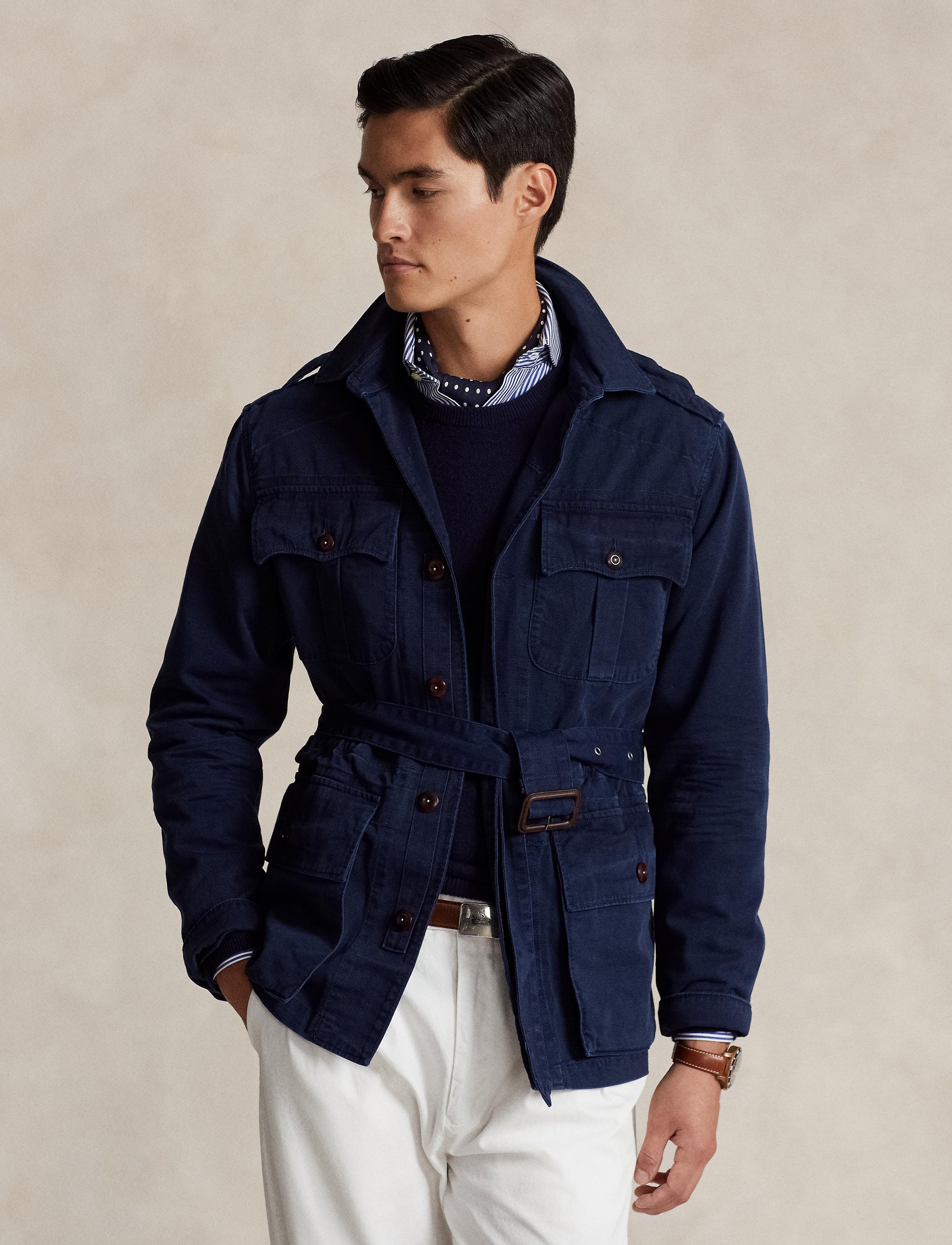 Belted twill utility jacket - Newport Navy
