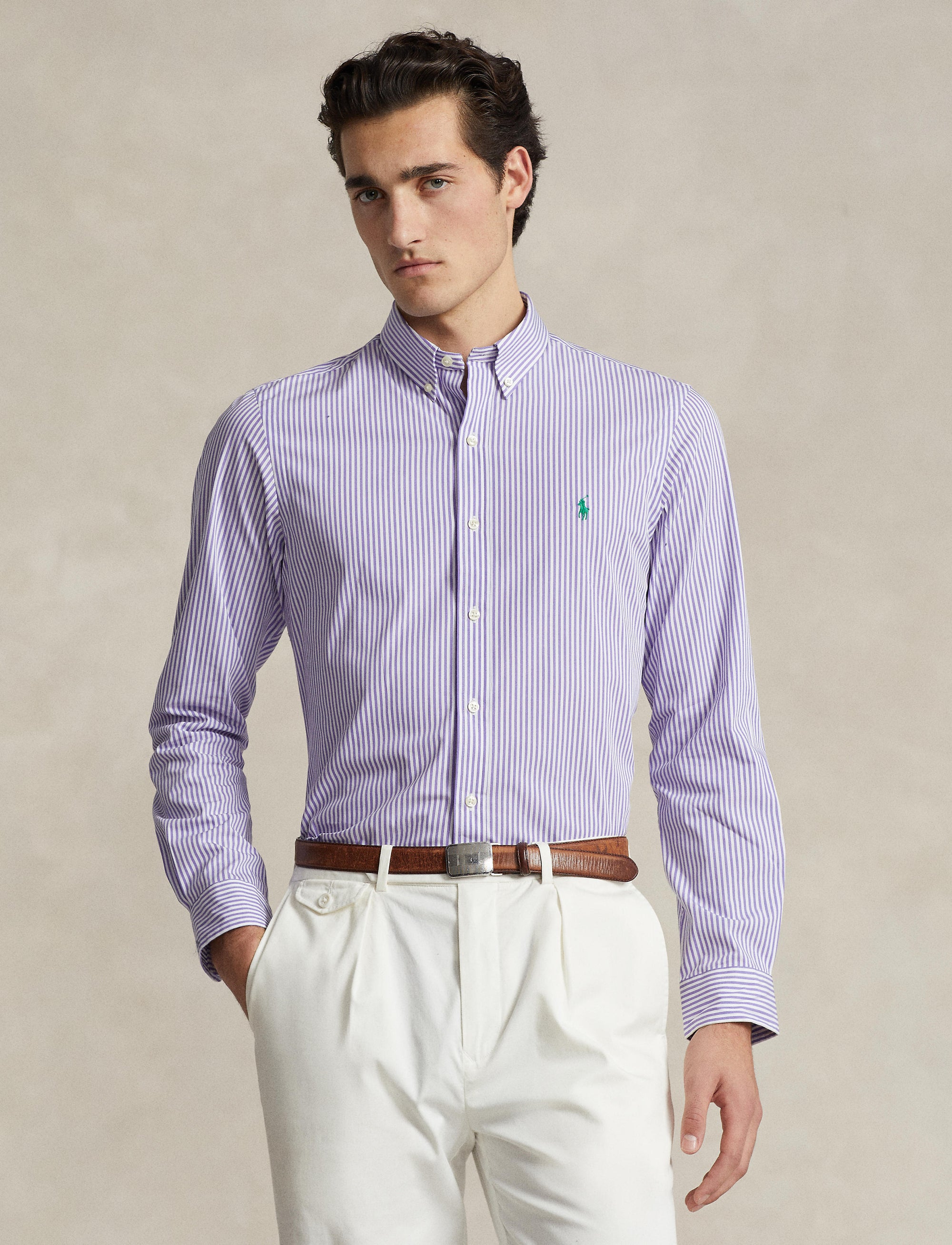 Chemise rayée Slim Fit popeline stretch - Lavender & White