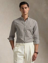 Chemise rayée Custom Fit popeline - Cooper Brown & White