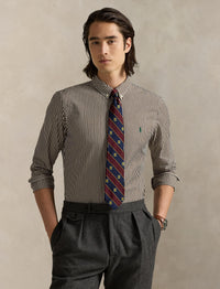 Chemise rayée Custom Fit popeline - Copper Brown & White