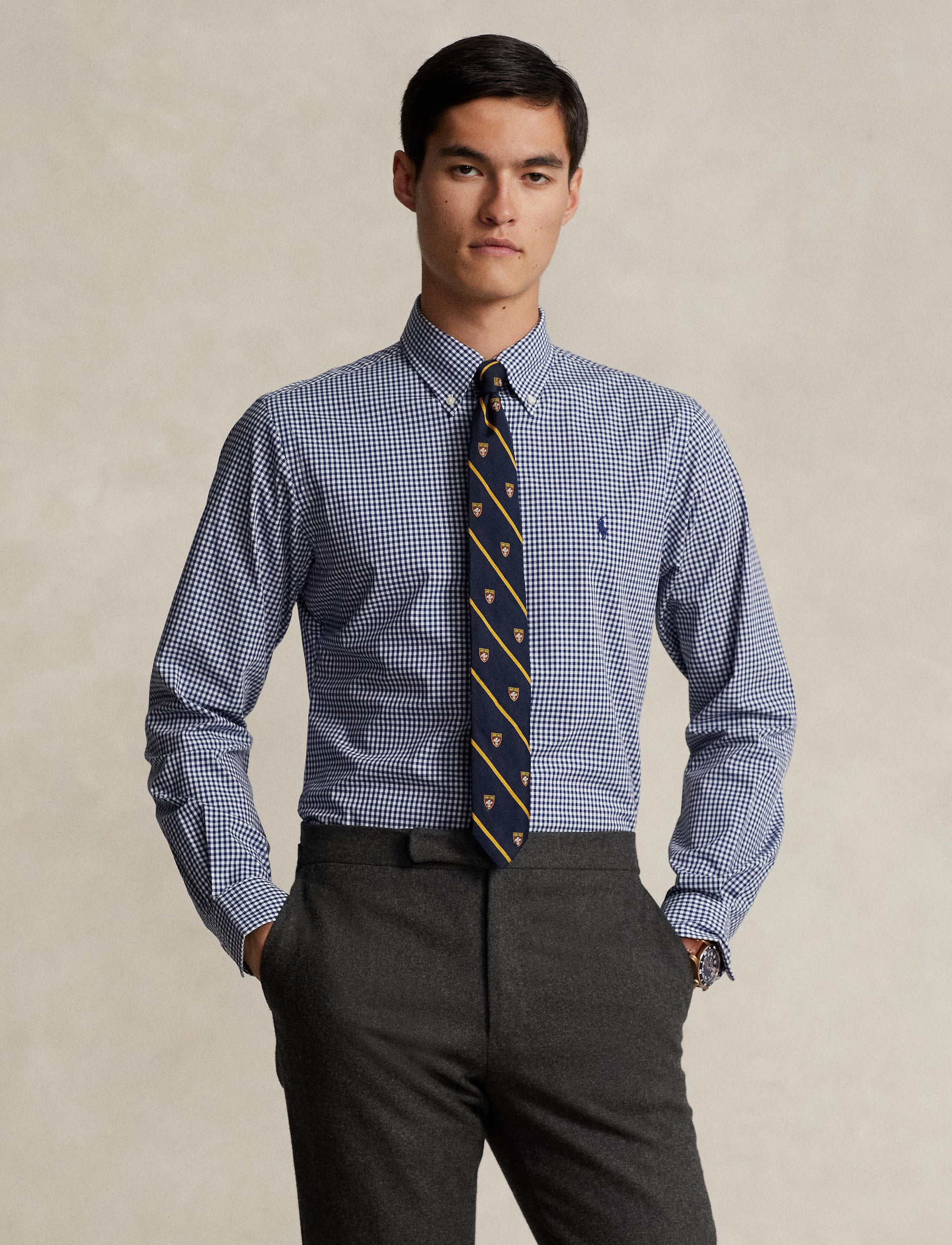 Chemise Custom Fit vichy popeline  - Navy & White