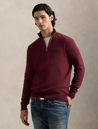 Pull demi-zippé en coton piqué - Red Wine