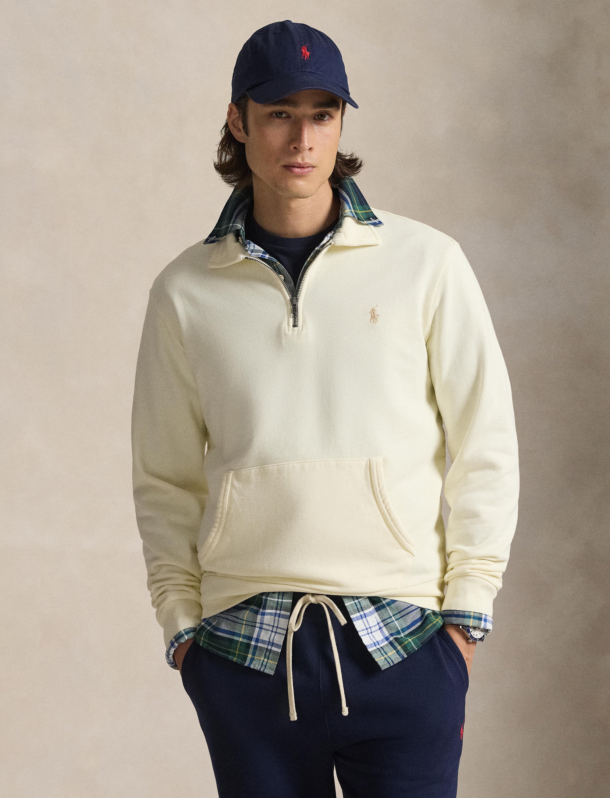 Sweat demi-zippé en coton bouclé - Clubhouse Cream