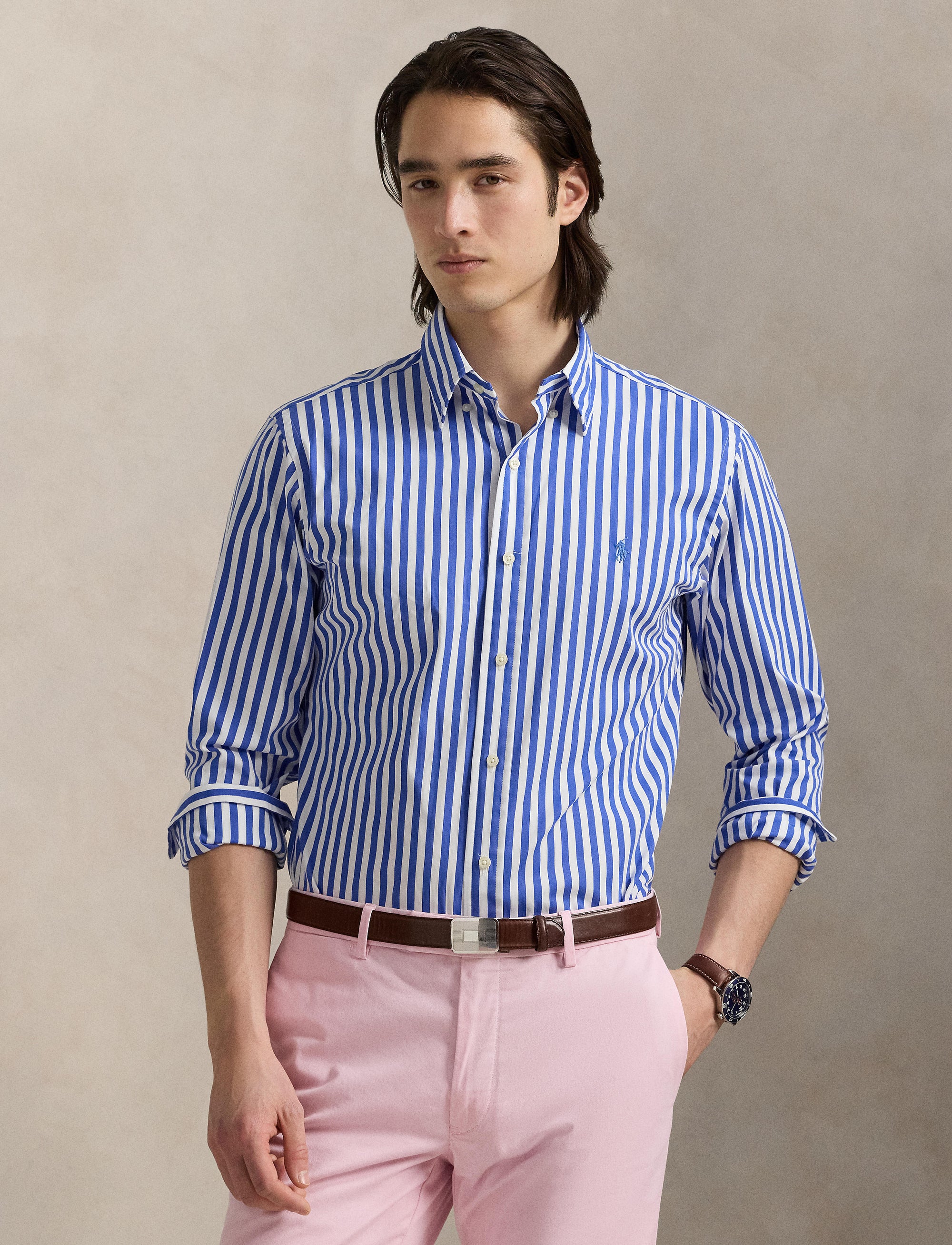 Chemise tissée ajustée à rayures - New Iris Blue & White