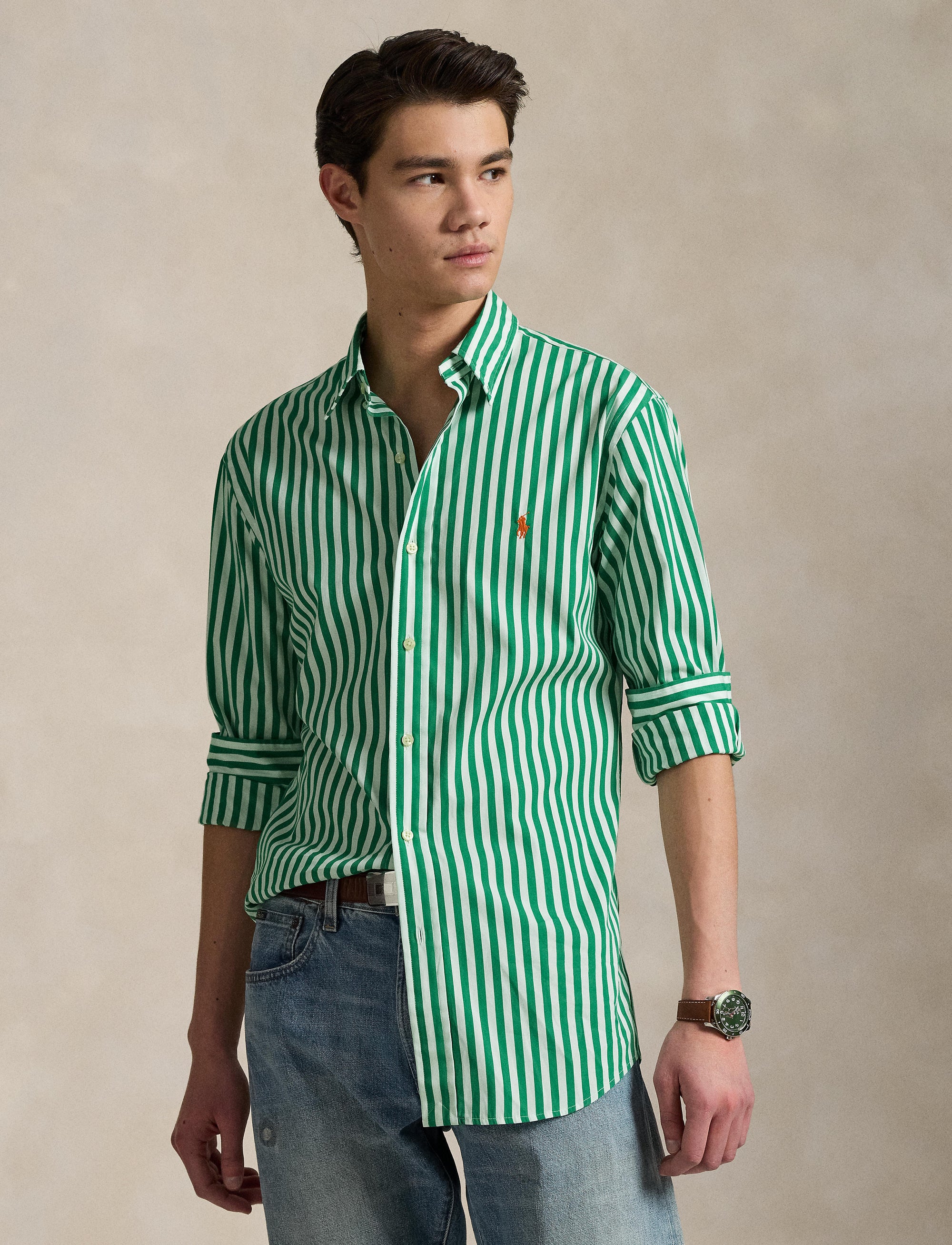 5pcs / NEW // 6792E SCARAB GREEN/WHITE SPORT SHIRT LONG SLEEVE CUBDPPCS