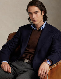Pull col rond lavable Slim Fit en laine - Burnt Brown Melange