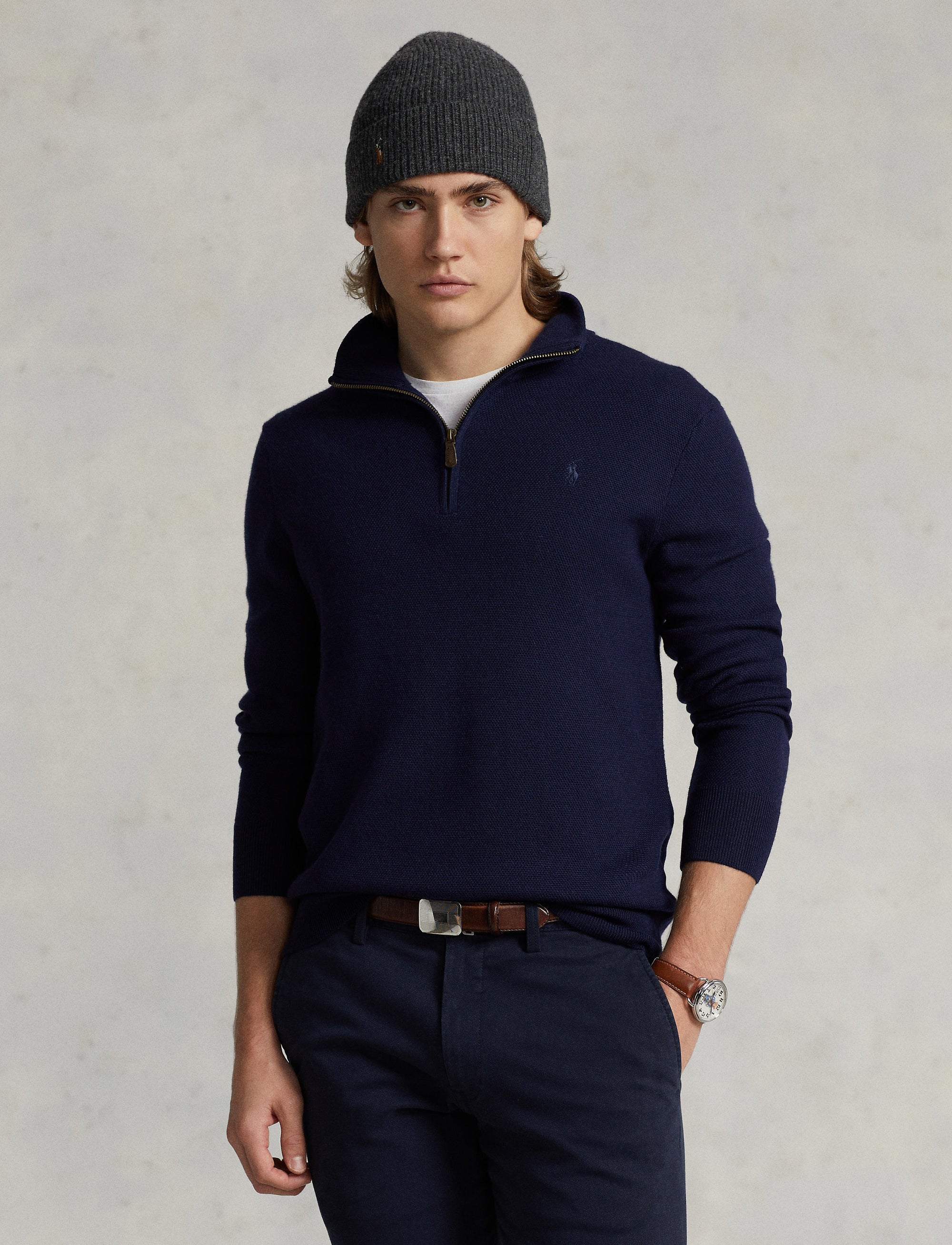 Pull demi-zippé en laine lavable - Hunter Navy