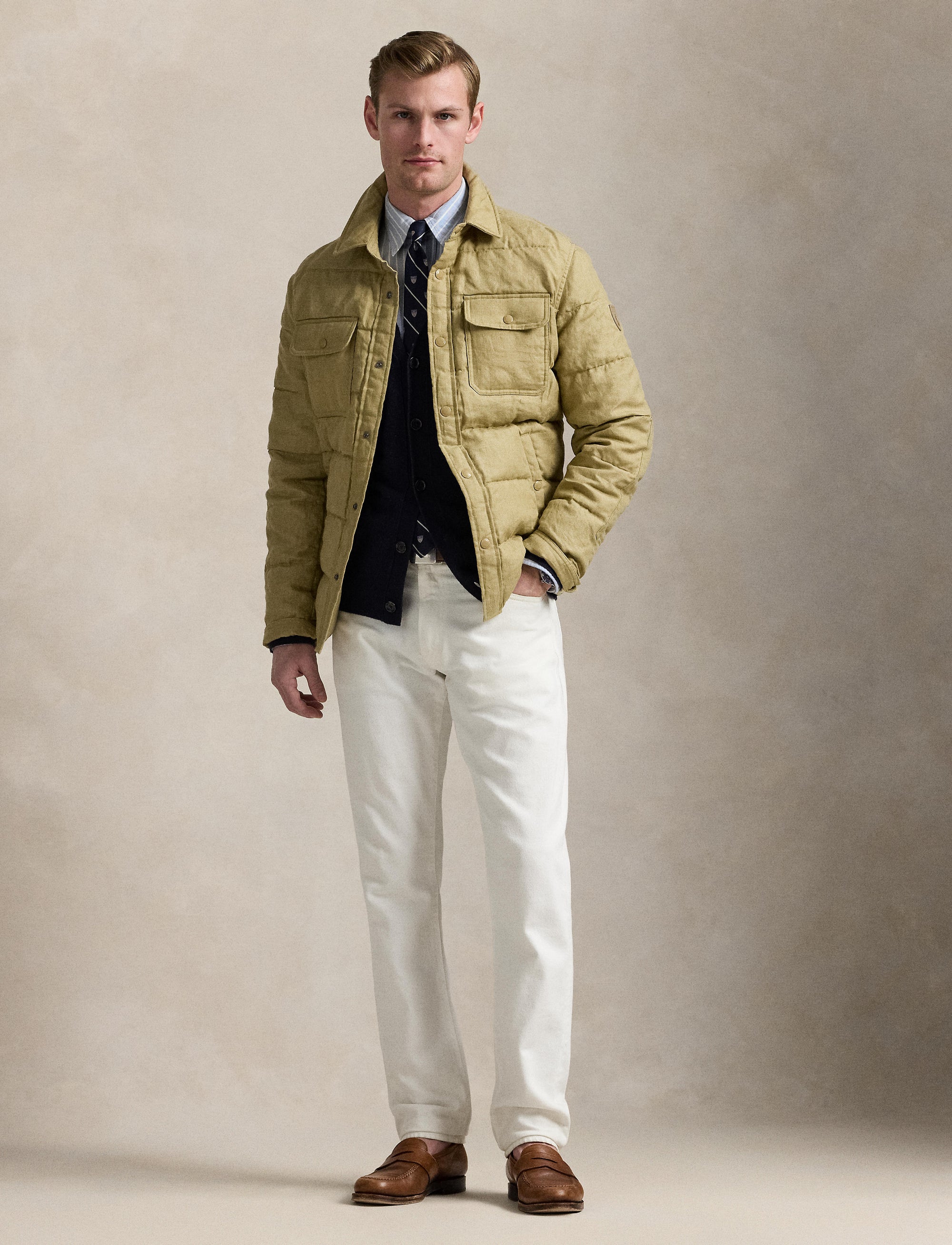 Doudoune matelassée en lin - Khaki