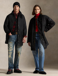Emblematic three-quarter length waxed canvas coat - Polo Black
