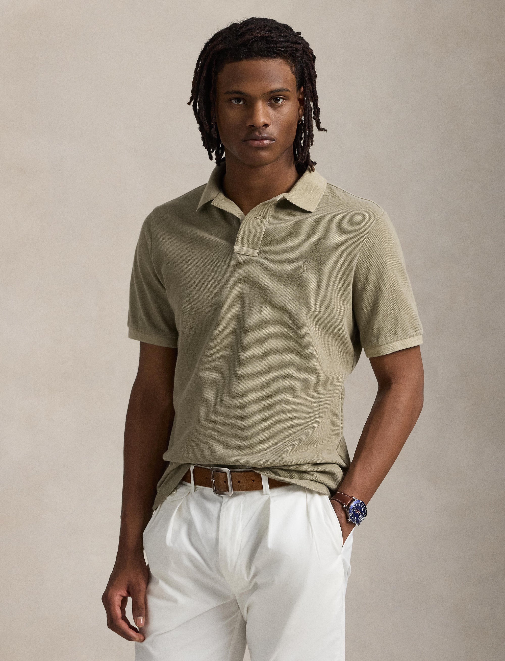 Polo Custom Slim Fit en piqué teint - Olive