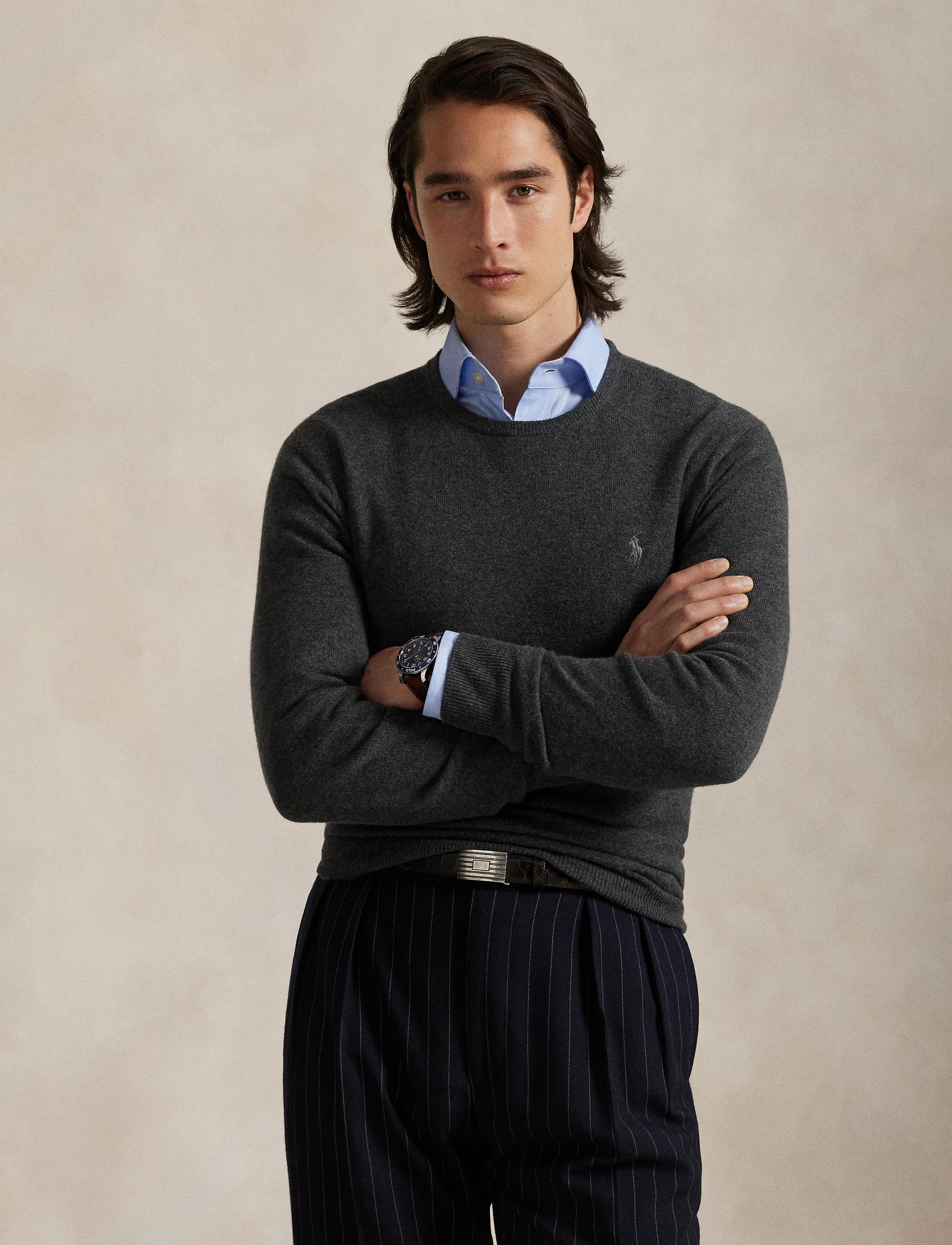 Pull col rond en laine  - Dark Charcoal Heather