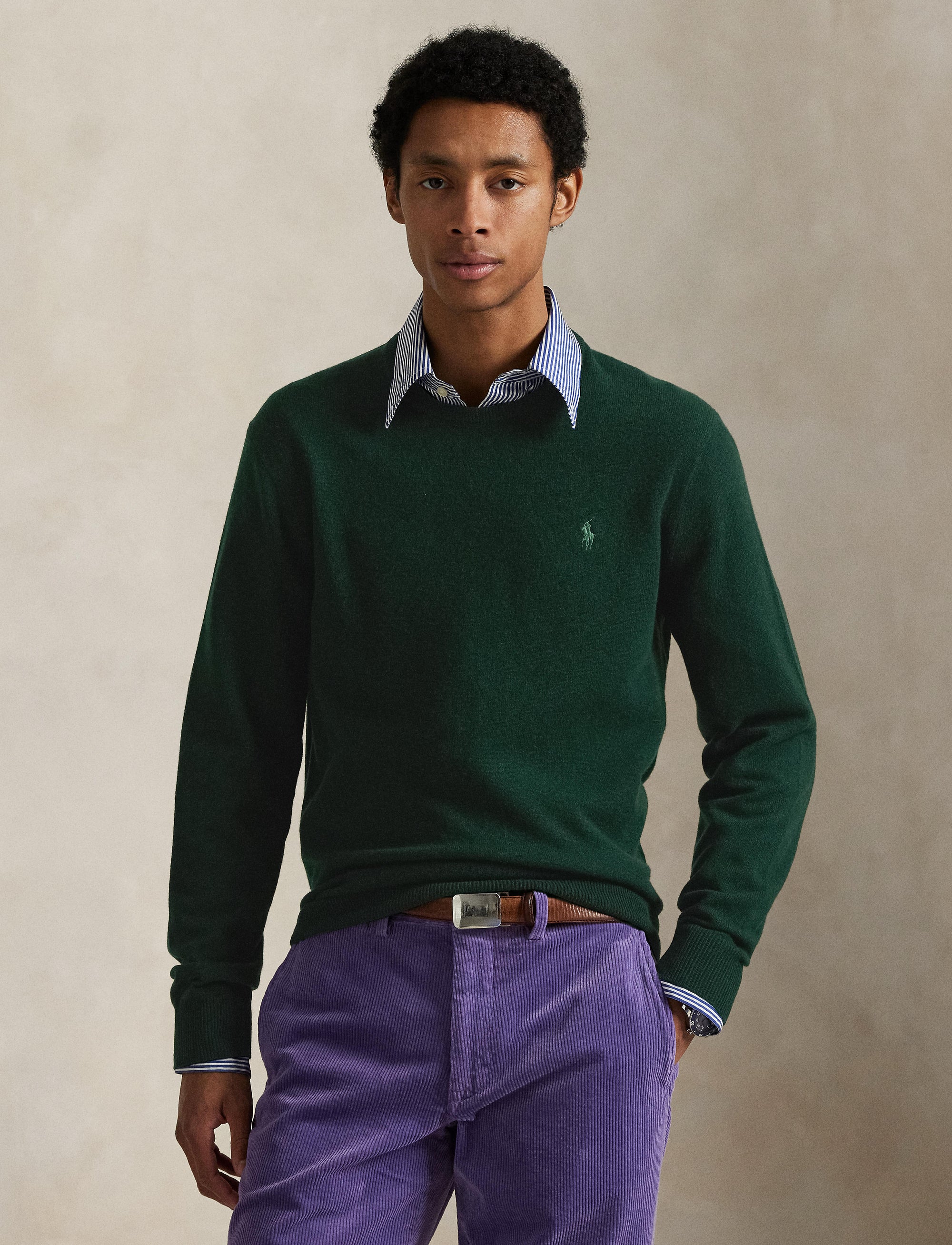 Pull col rond en laine  - Moss Agate