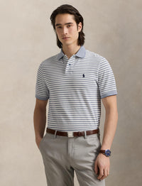 Polo en piqué rayé Custom Slim Fit - Earth Blue & White