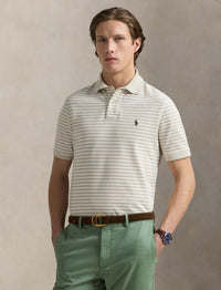 Polo en piqué rayé Custom Slim Fit - Classic Khaki & White