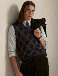 Pull débardeur losanges en laine - Charcoal Combo