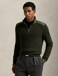Pull demi-zippé en laine lavable - Olive Combo