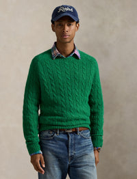 Pull torsadé à renforts en daim - Basil Green