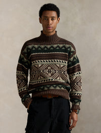 Pull à motif géométrique en laine - Brown Combo