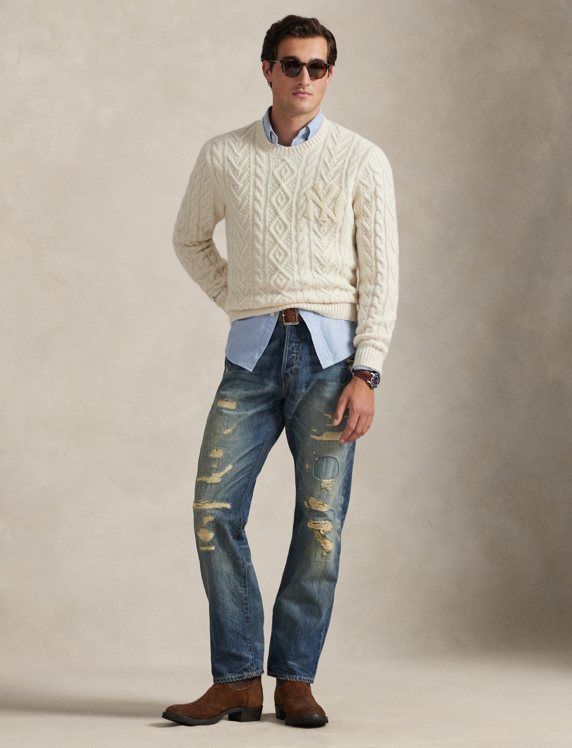 Pull Polo Ralph Lauren Yankees en laine - Cream Combo