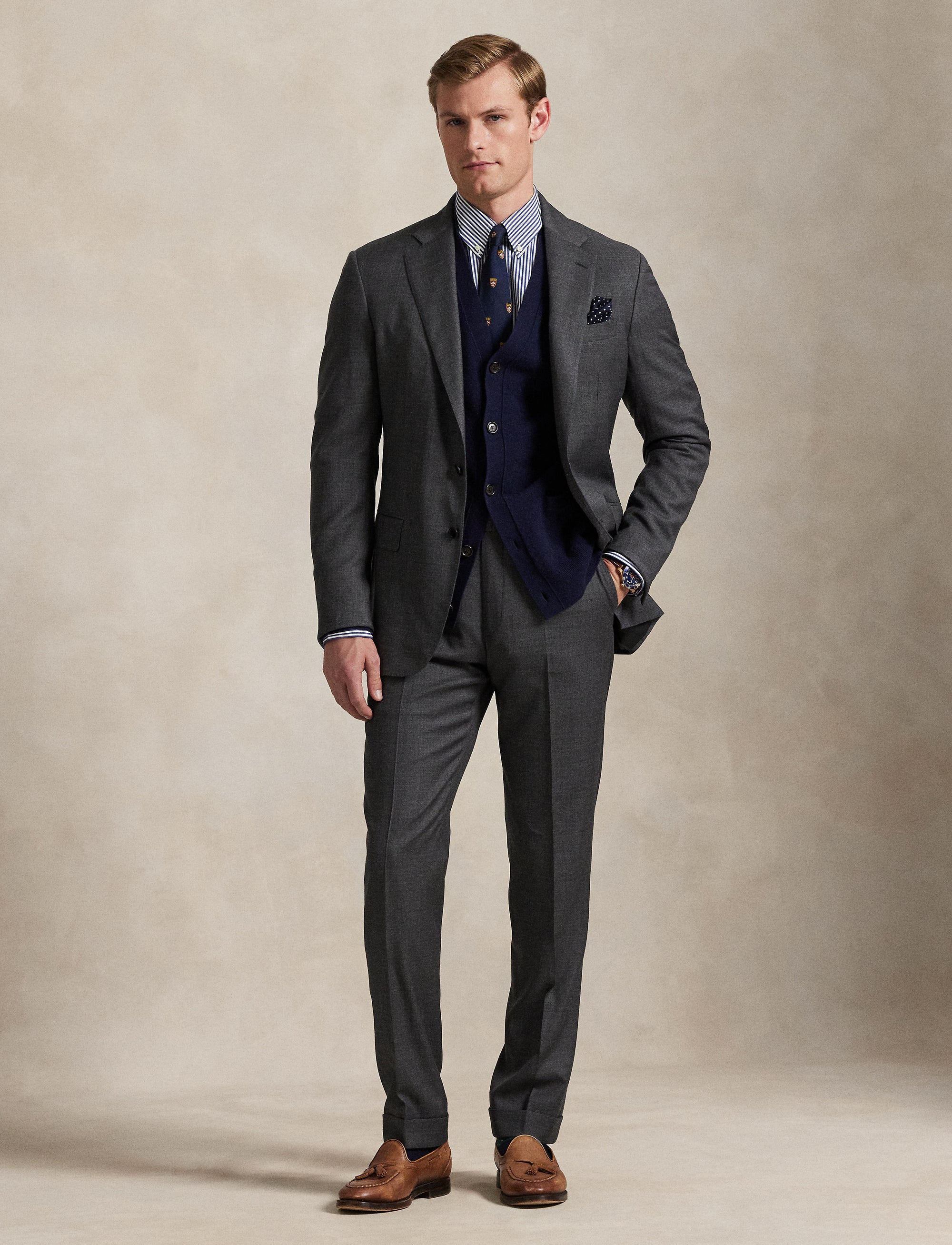 Costume peau de requin Polo Tailored Fit en laine - Medium Grey & Multicolore