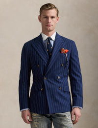 Veste de costume Polo ajustée à rayures en soie mélangée - Bright Navy & Cream