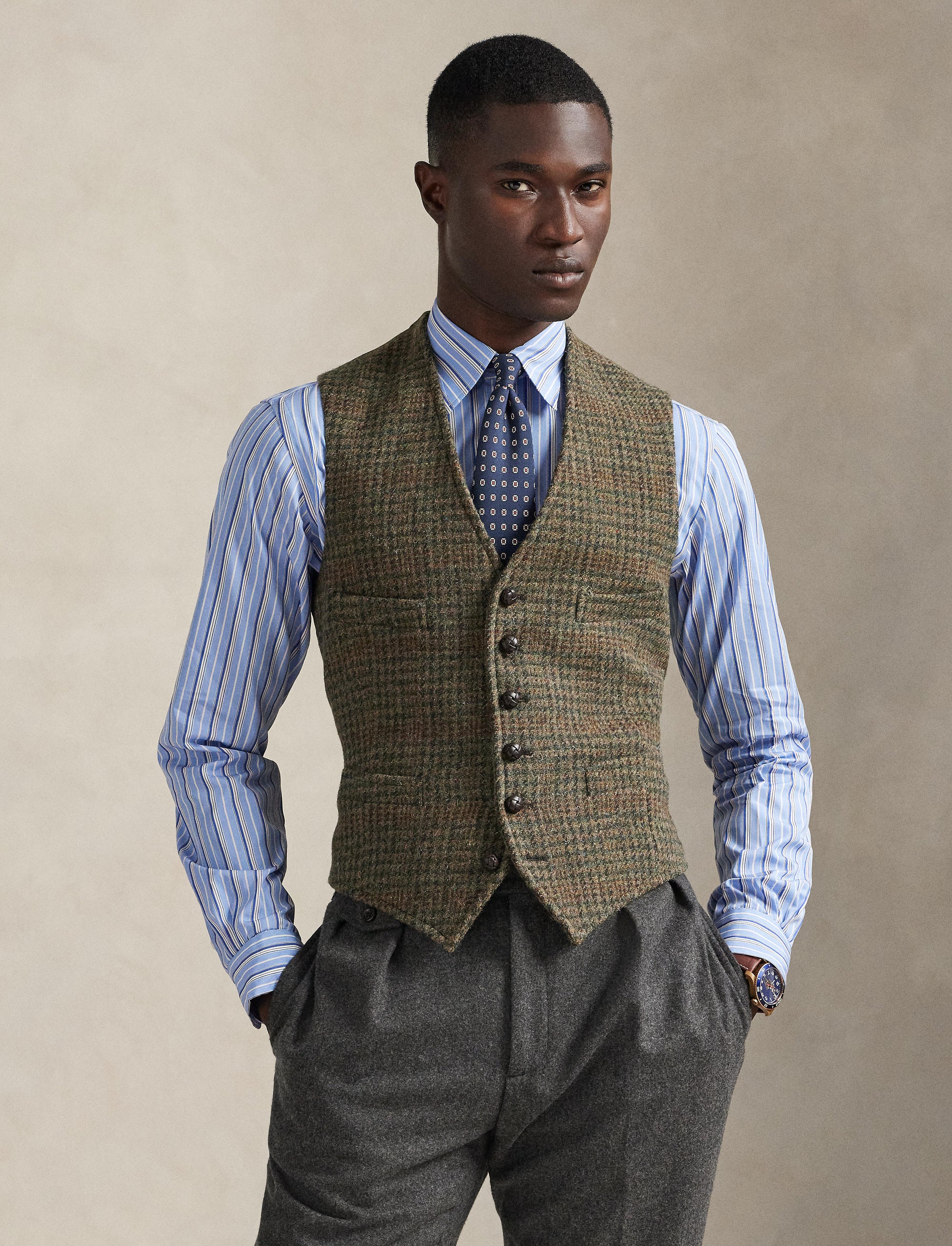 Gilet en tweed écossais - Loden & Multicolore
