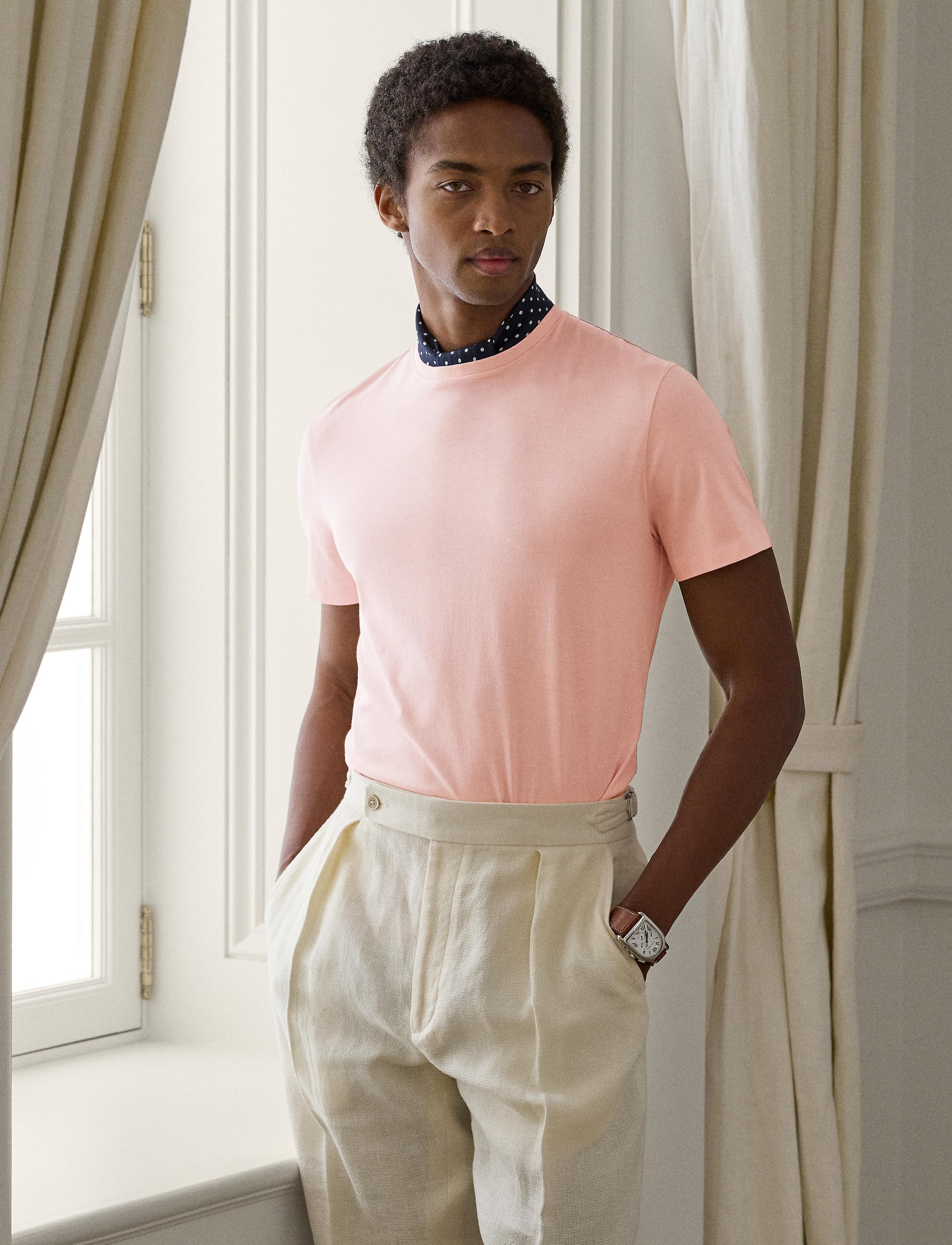 Round-neck T-shirt in Scottish yarn - Soft Pink