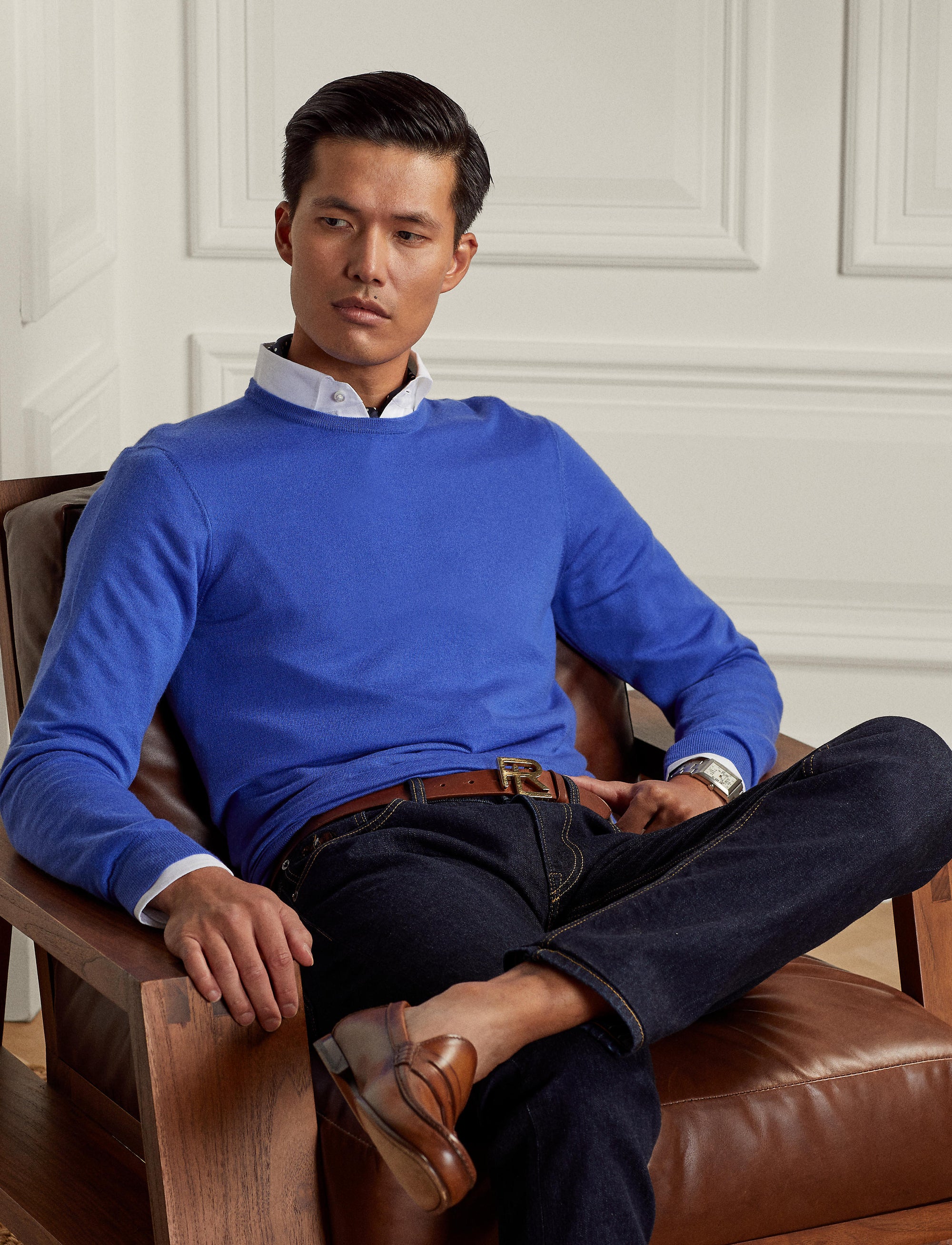Pull col rond en cachemire - Classic Copen Blue