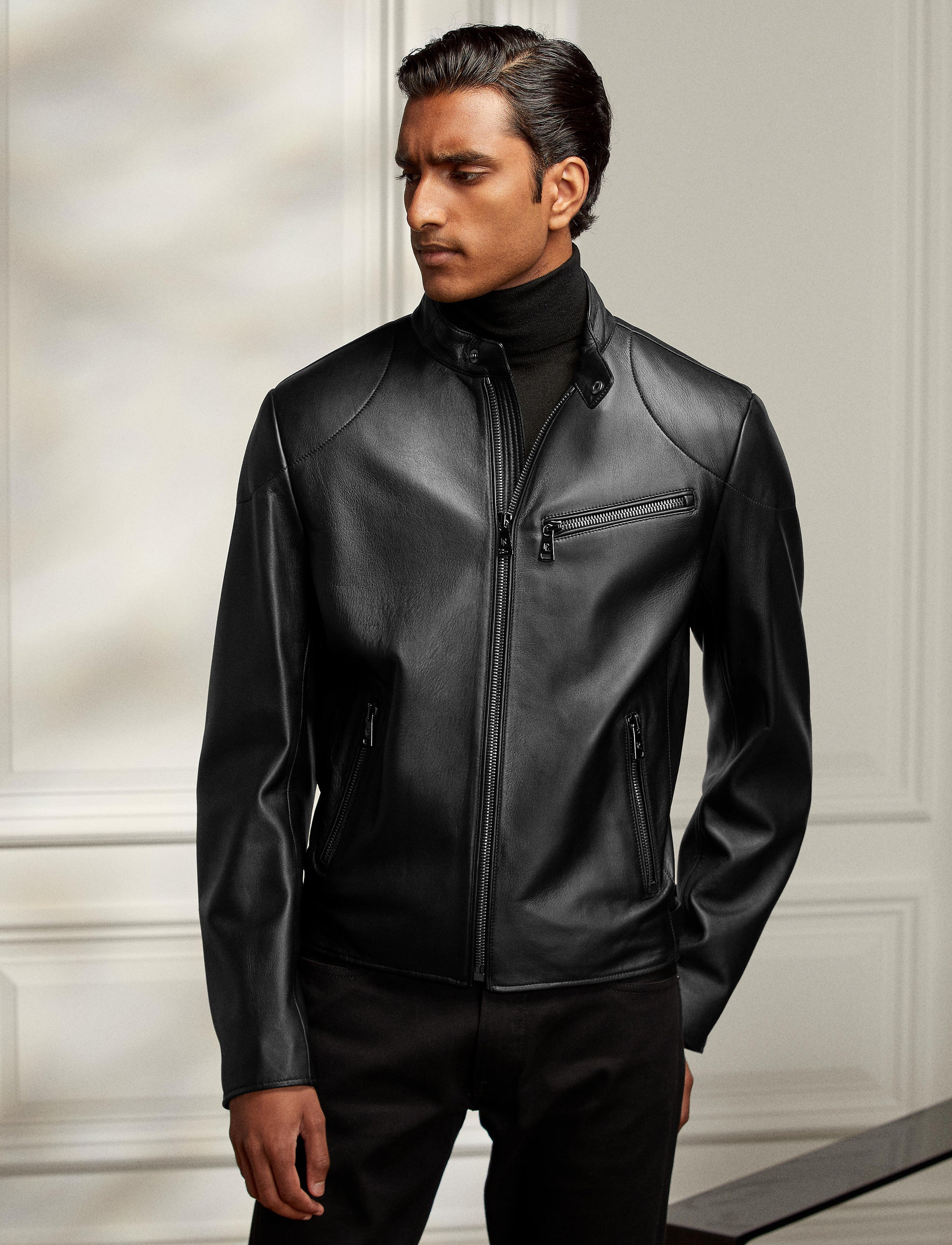 Randall biker jacket with leather zips - Black