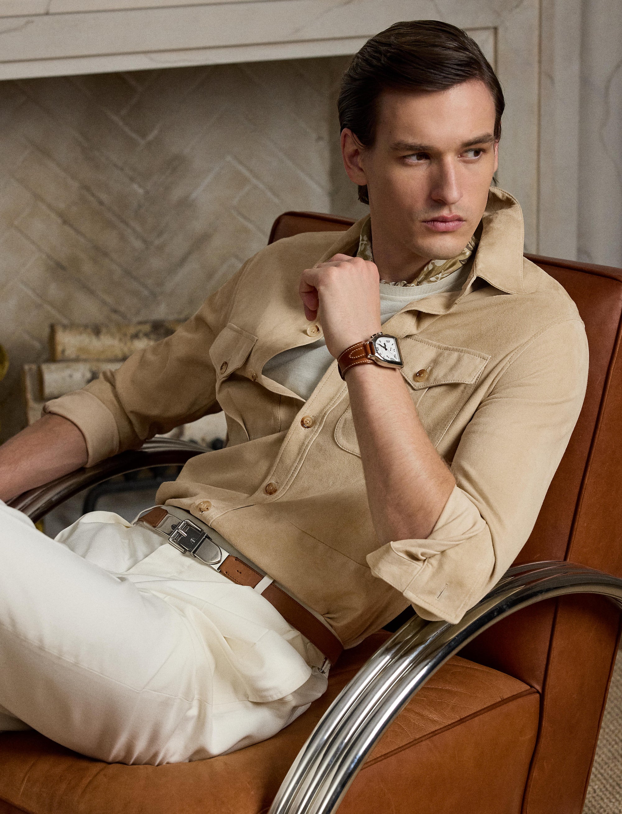 Barron suede overshirt - Oyster Tan