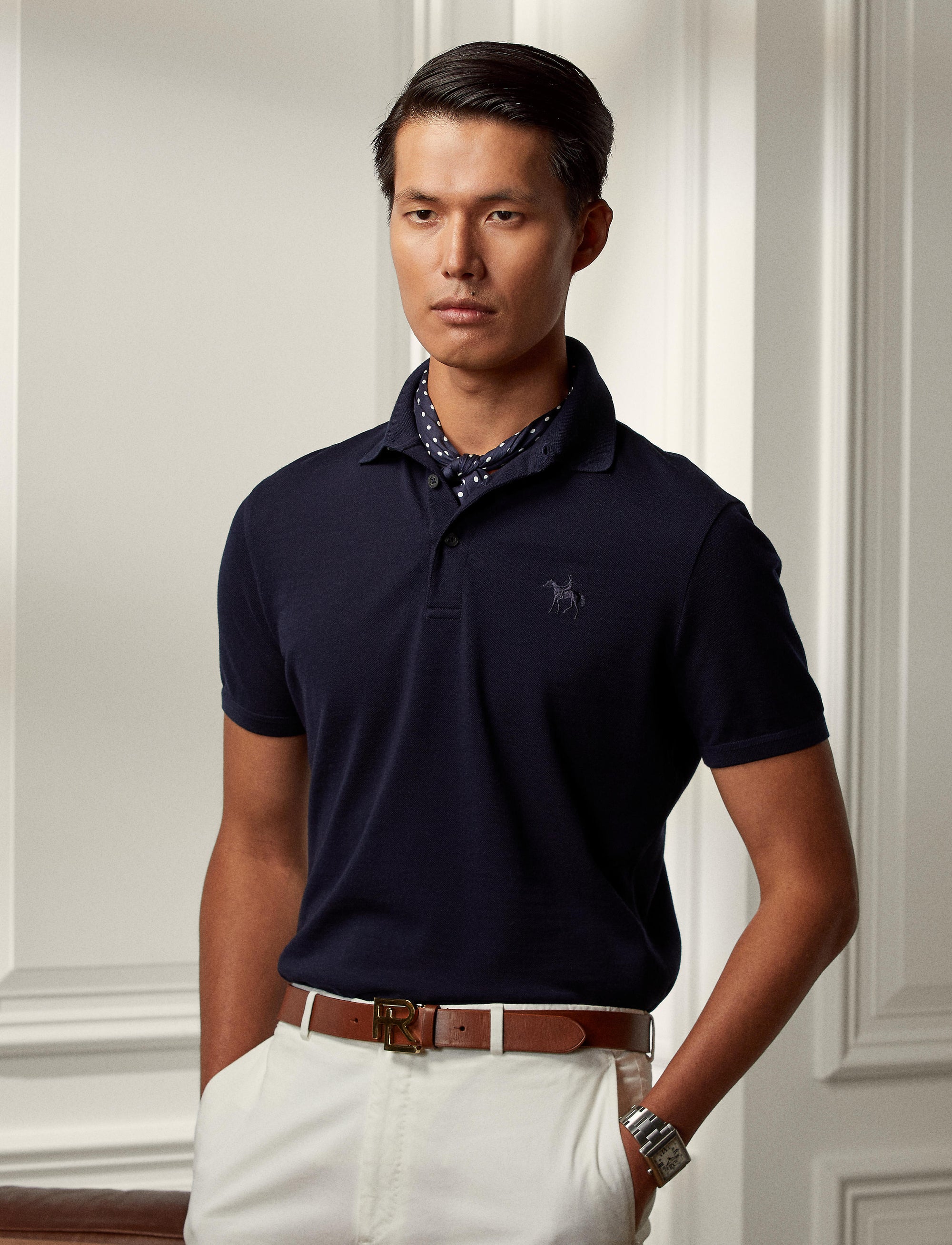 Wool pique polo shirt - Classic Chairman Navy
