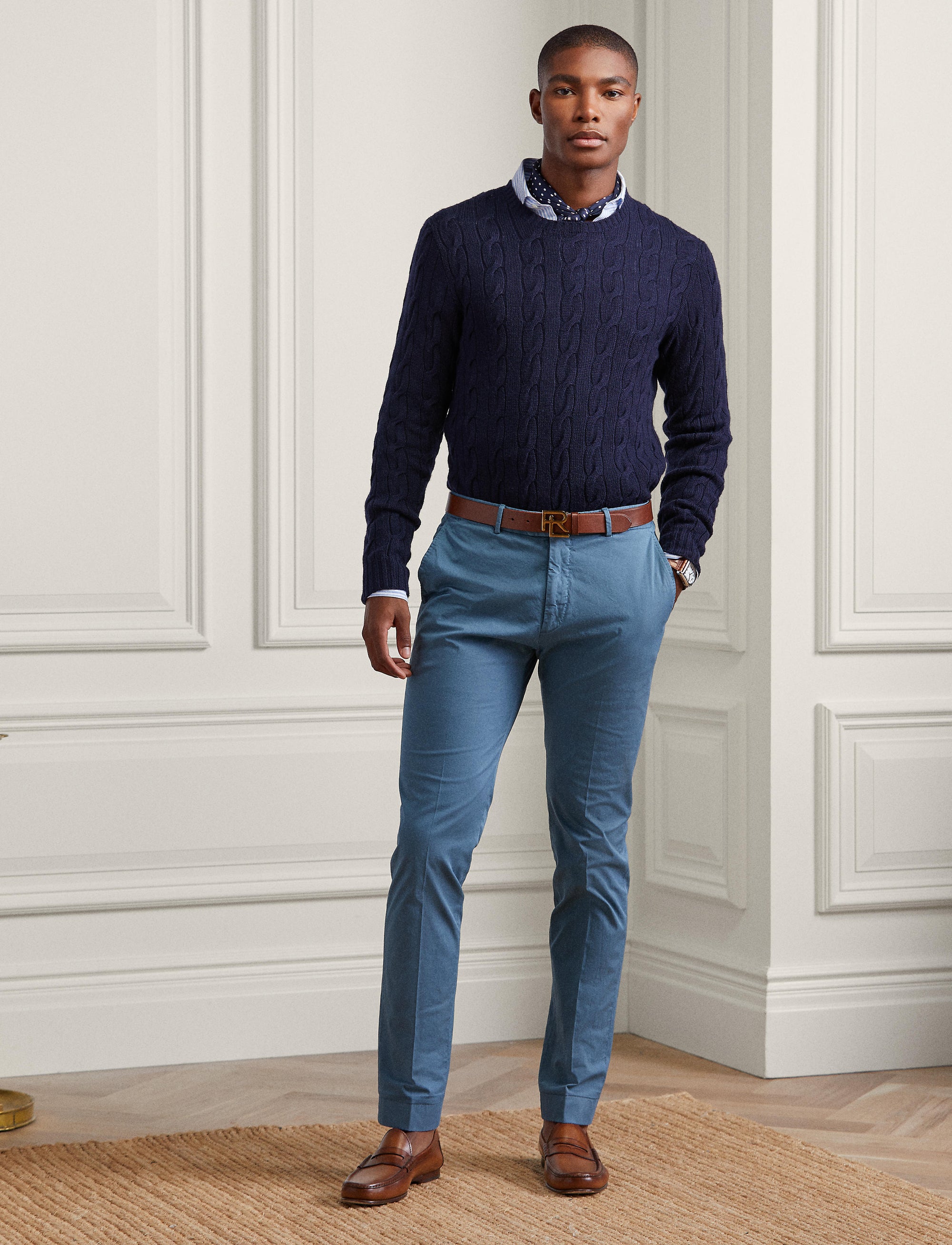 Slim-fit stretch chino trousers - Stone