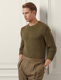 Round-neck jumper in linen and silk - Olive Night