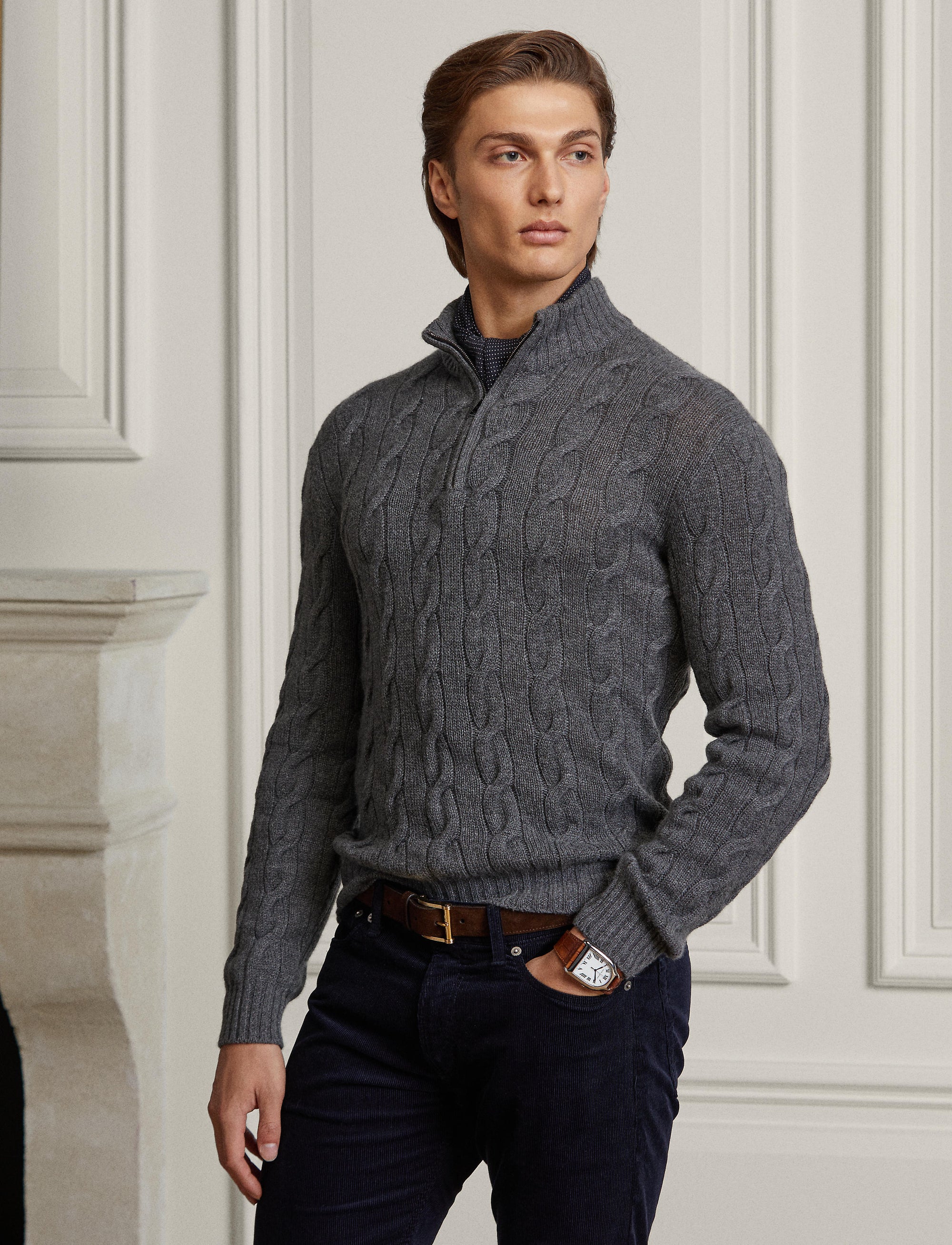 Twisted cashmere half-zip jumper - Medium Grey Melange