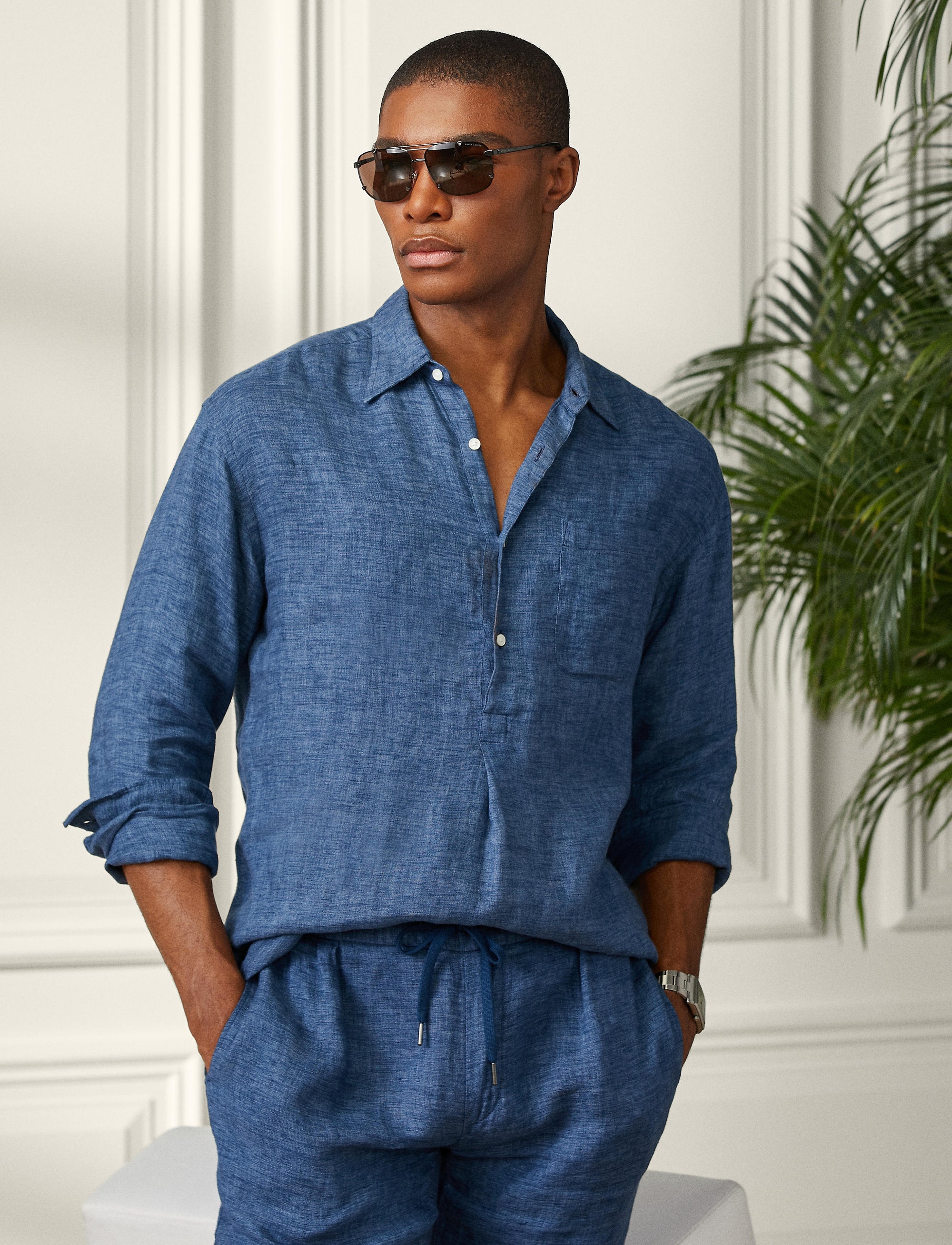 Linen dobby shirt - Dark Indigo
