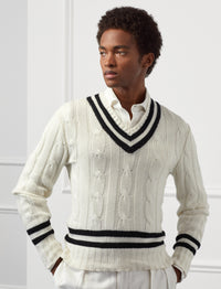 Pull de cricket en cachemire - Lux Cream With Classic Black
