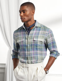 Tartan linen twill shirt - Multicolour