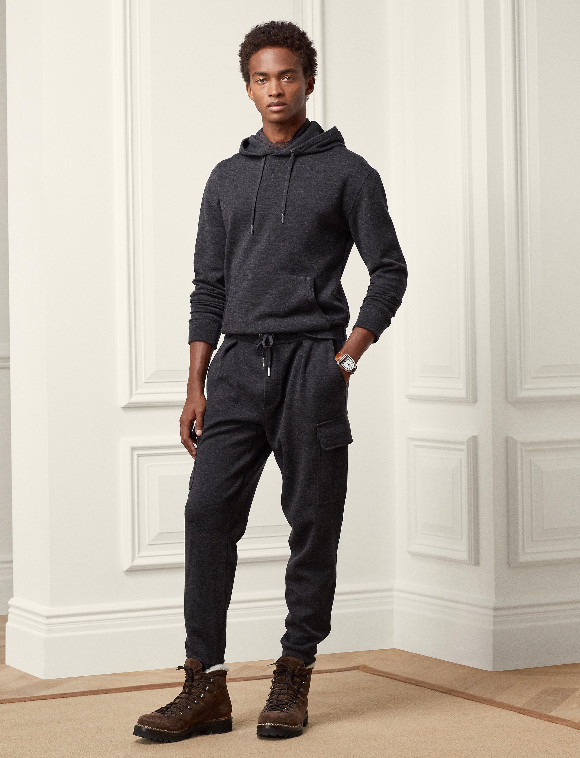 Pantalon de jogging cargo en laine - Charcoal Melange