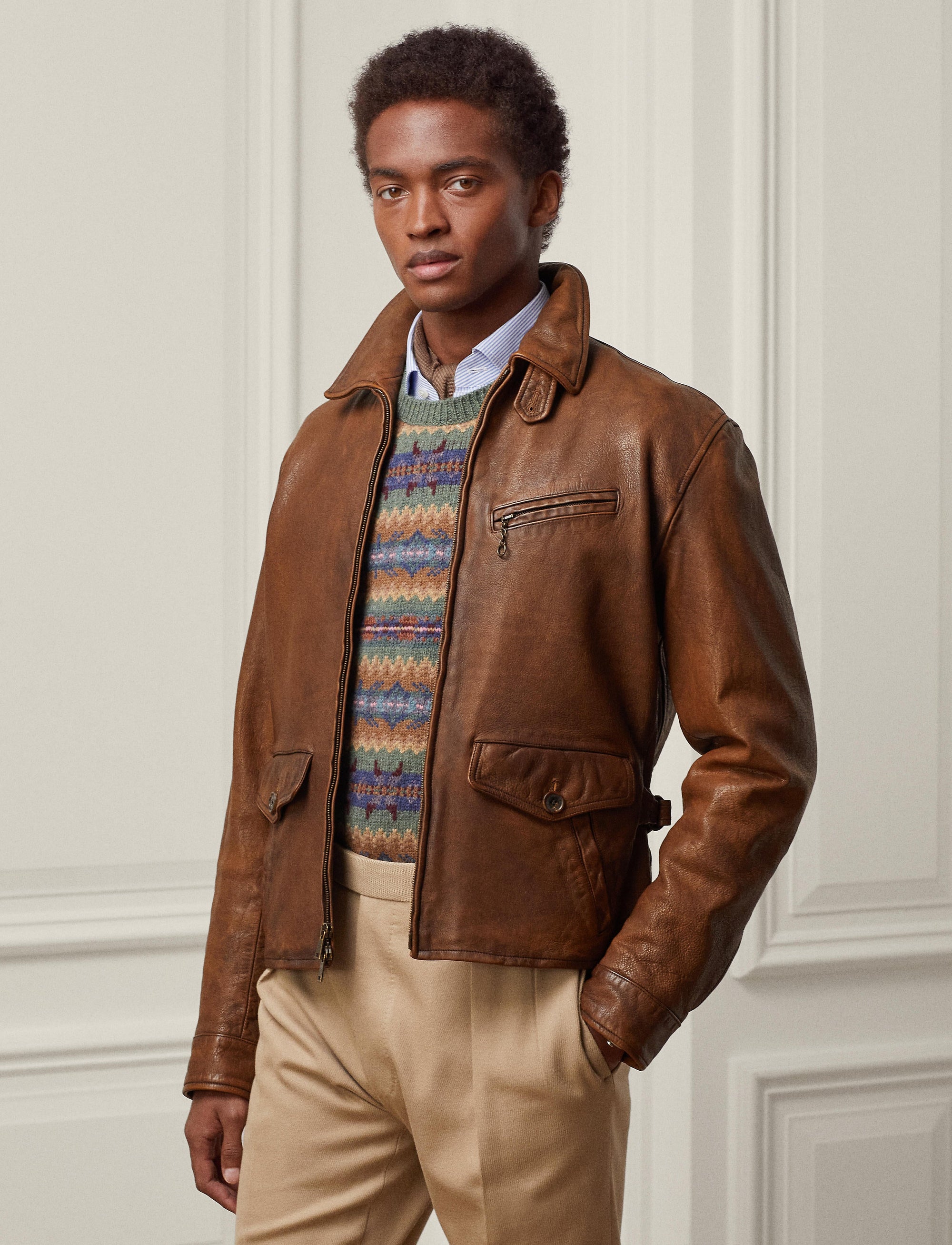Veste newsboy Hugh en cuir - Marron Montecito