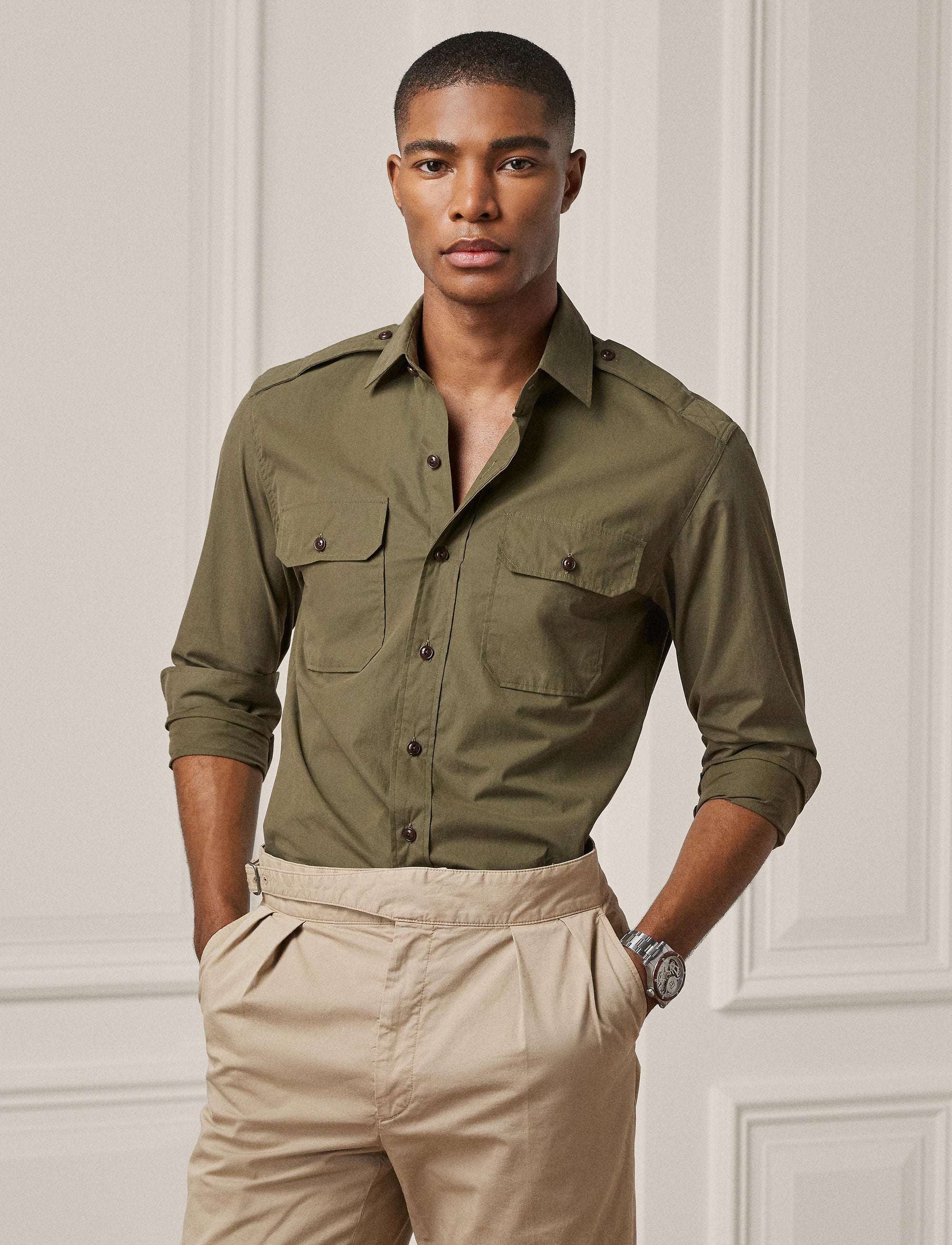Poplin shirt - Olive Night