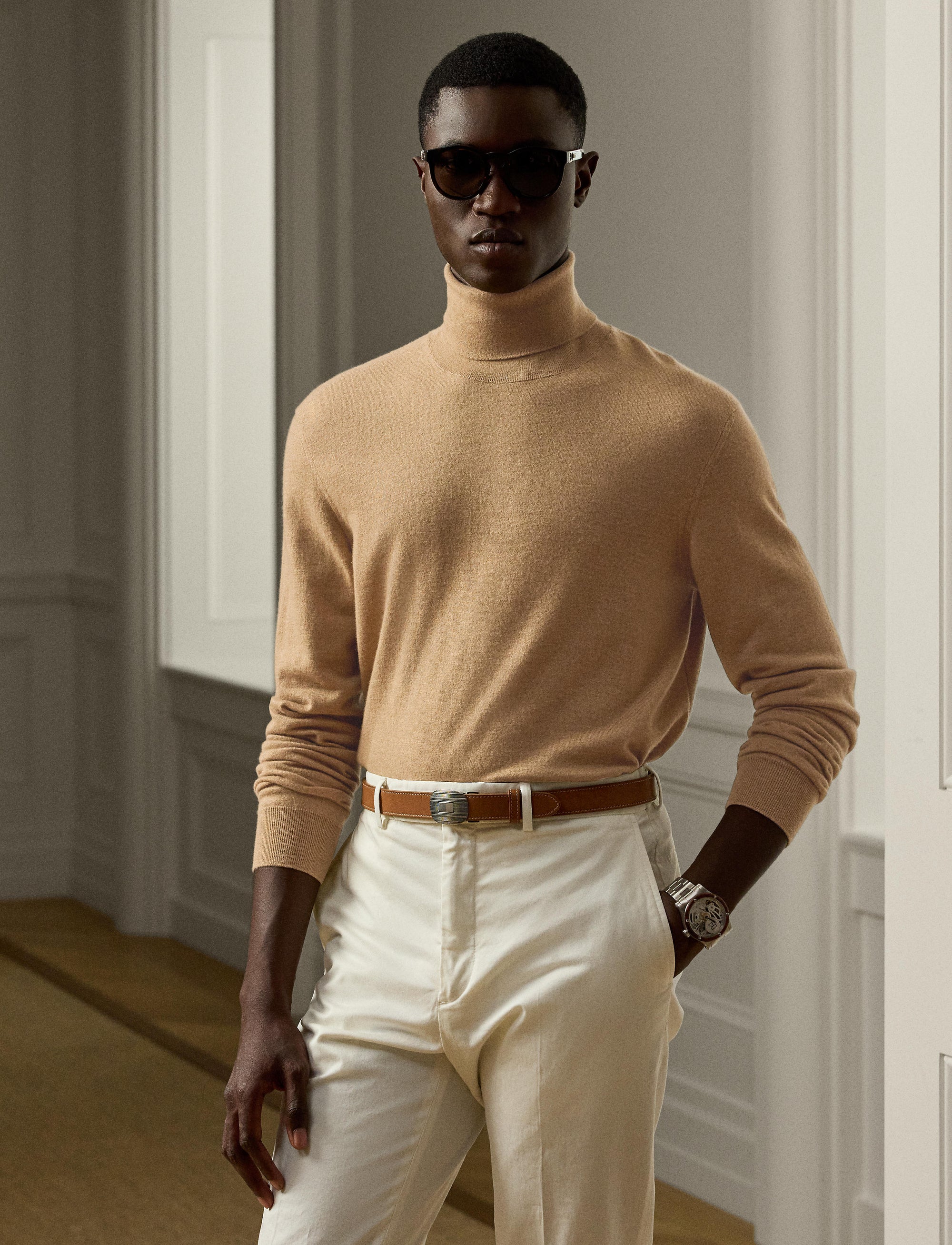 Pull à col roulé en cachemire - Camel Melange