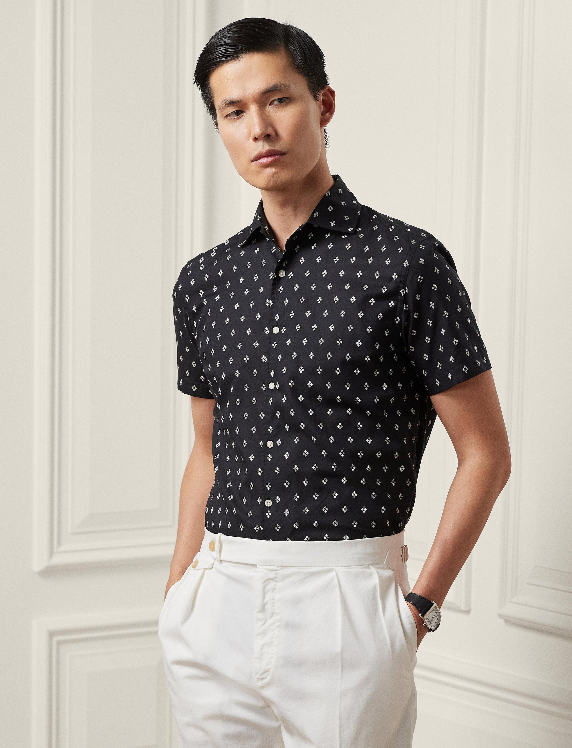Chemise à motif en sergé - Black & Tan