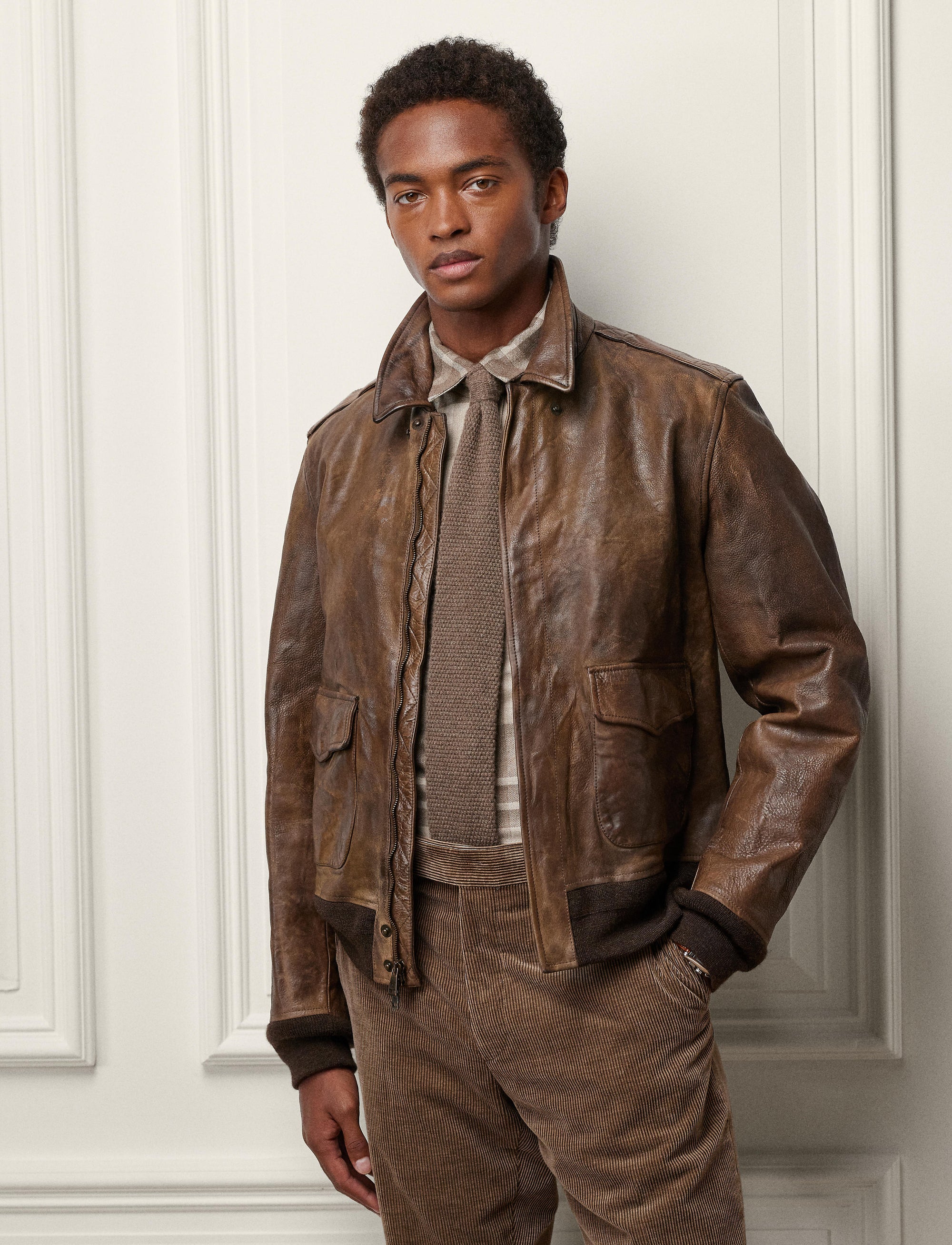 Veste d'aviateur Ridley en cuir  - Vintage Brown