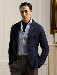 Cardigan blazer en lin mélangé texturé - Royal Navy Heather